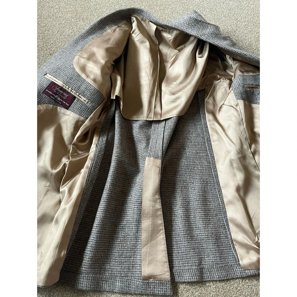 Vintage Imperial by Haggar Wool Tweed Blazer Tan Leather Button Jacket 44R USA